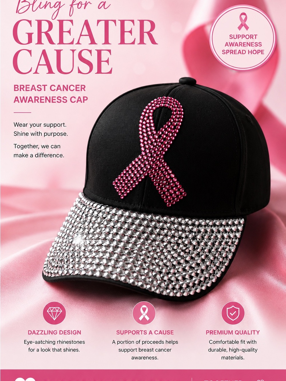 Bling Breast Cancer Awareness Hat